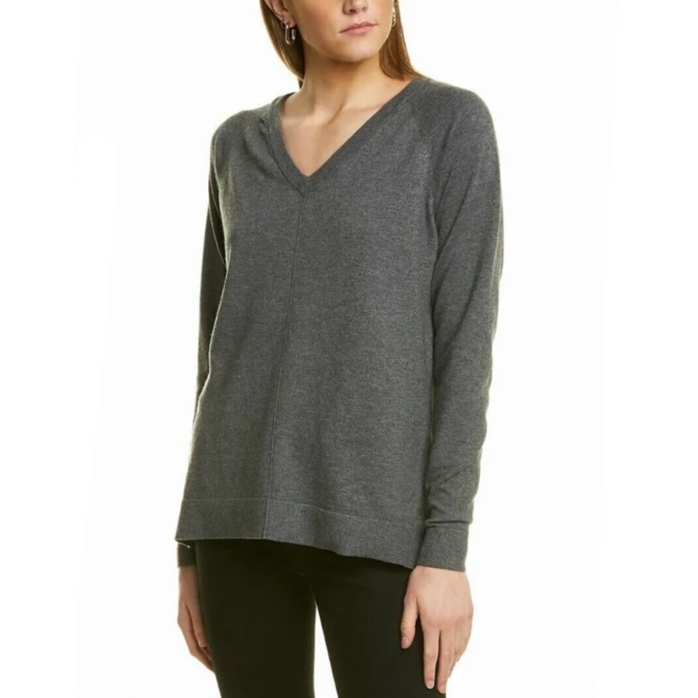 Bobeau V-Neck Lightweight Sweater - Dark Gray